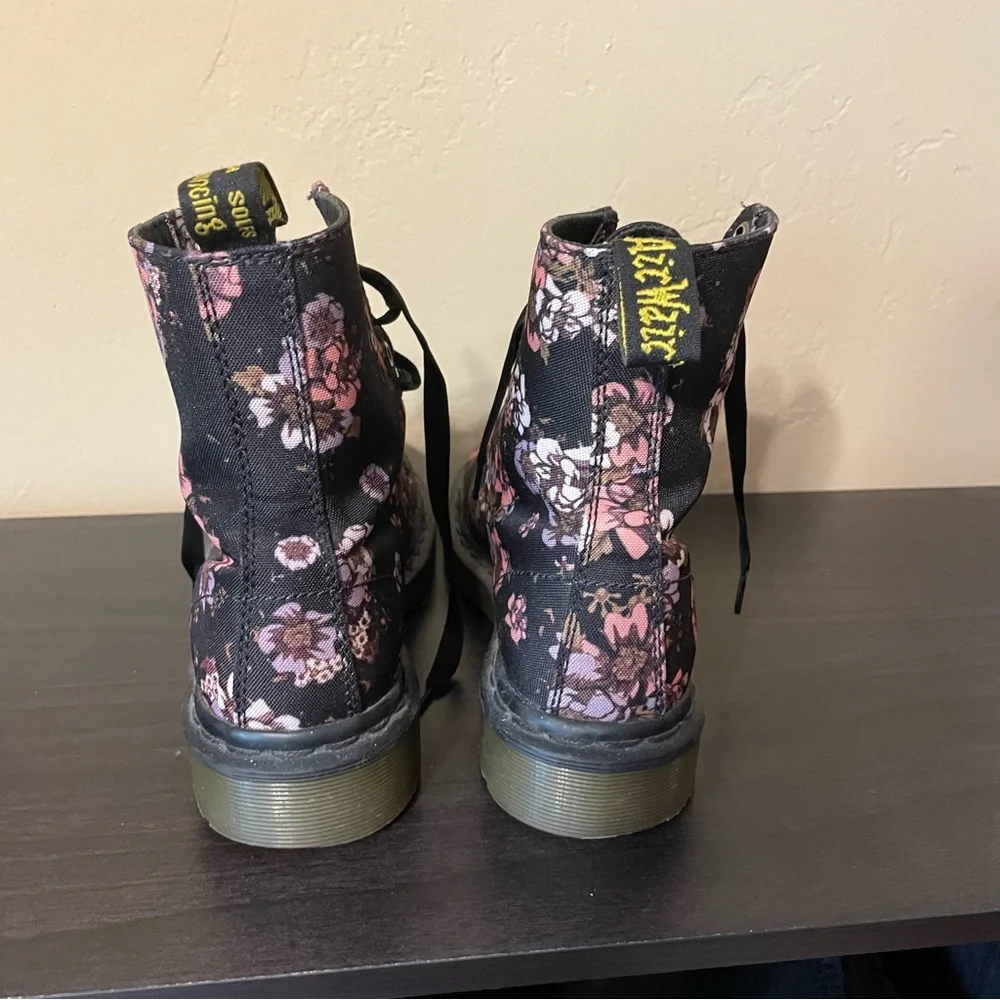 Doc Martens Floral Boots with Black Satin Laces - Picture 3 of 5